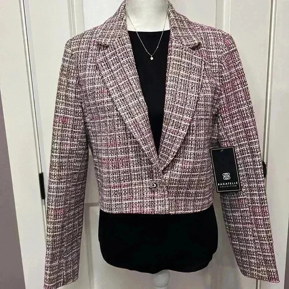 NWT BAGATELLE PLAID TWEED POLYESTER/WOOL LINED BLAZER SIZE MEDIUM - Picture 2 of 12